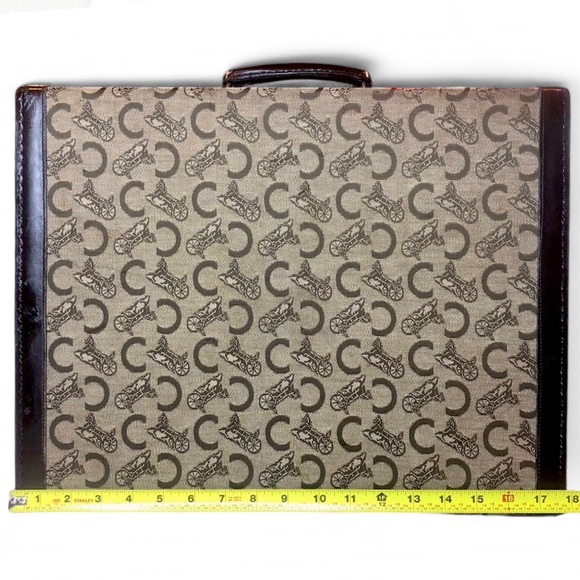 CELINE Brown Leather and Canvas Oversized Briefcase Suitcase Brass Locks ~1980’s - Picture 12 of 17